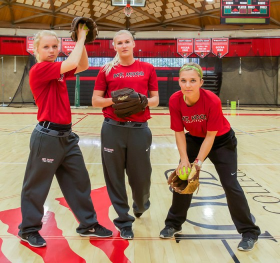 From left: SheaLee Lindsey, Kristen Crawford and Kasidee Lemberger all have the same goal of bringing the NWAACC title back to Mt. Hood.