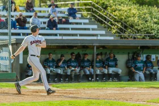 Freshman Tommy Lane finishes his swing against Chemeketa Community College on Tuesday. Lane has a .311 batting average on the season and leads the team in home runs with four.