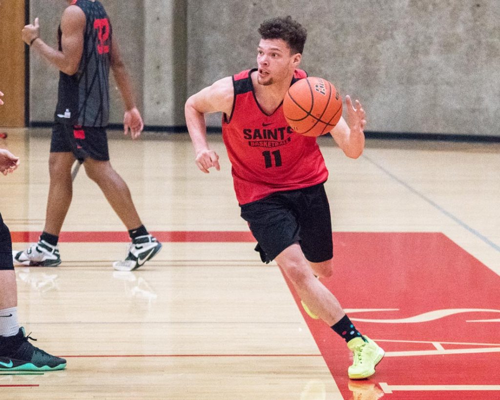 Saints guard Elijah Fuller transfered from Yakima Valley College this season. He has put on 35 pounds of muscle since high school.