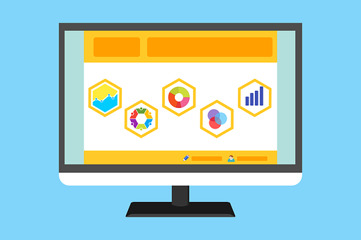 Graphic showing a computer screen with various types of graphs and charts to represent survey results