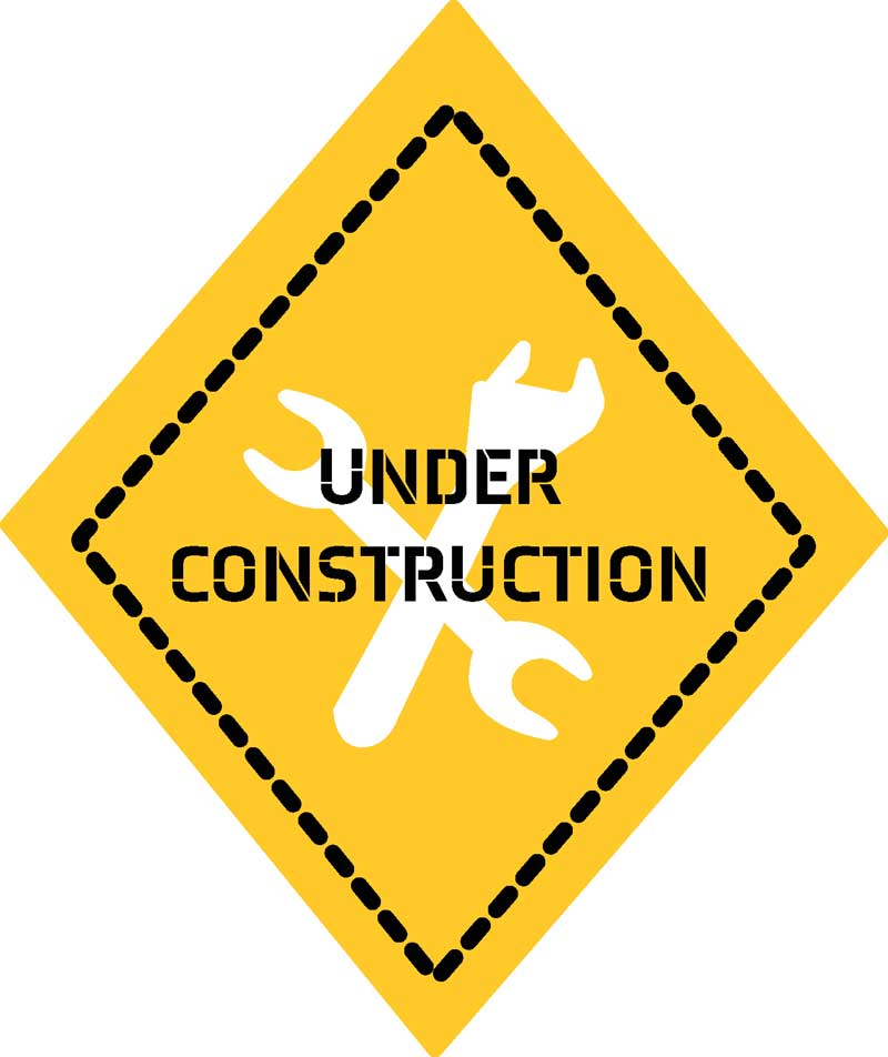 Yellow "Under Construction" sign with tools behind the lettering.