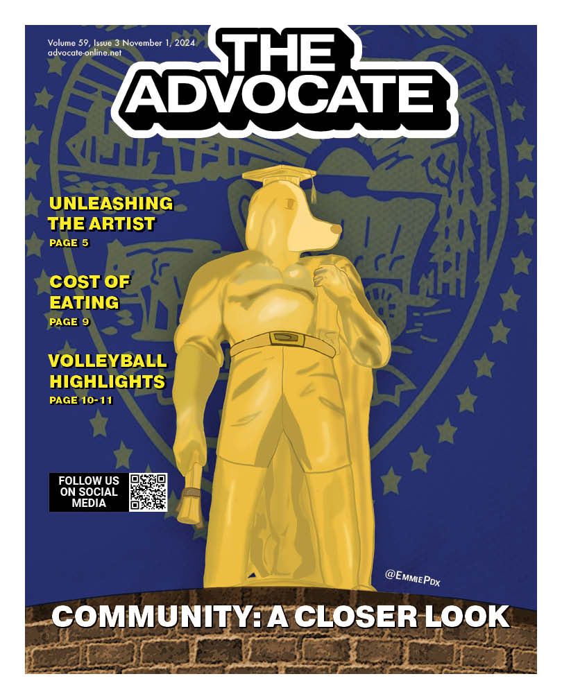 Issue 3 Cover, Barney as a statue with Oregon Seal as background